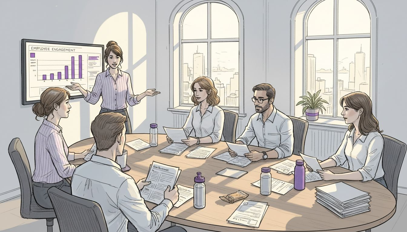 Team meeting discussing people operations data