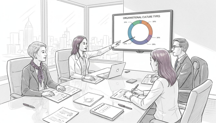 HR leaders collaborating on organizational culture models