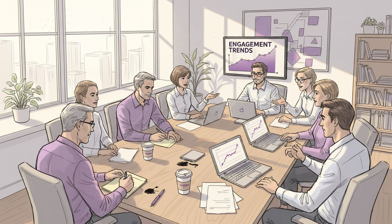 Team meeting discussing employee engagement data