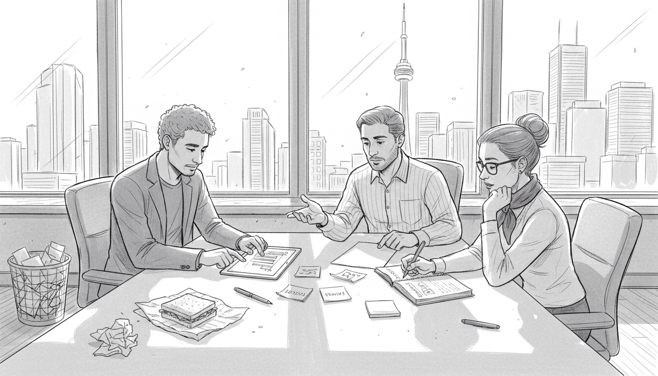 Team discusses employee experience in office setting