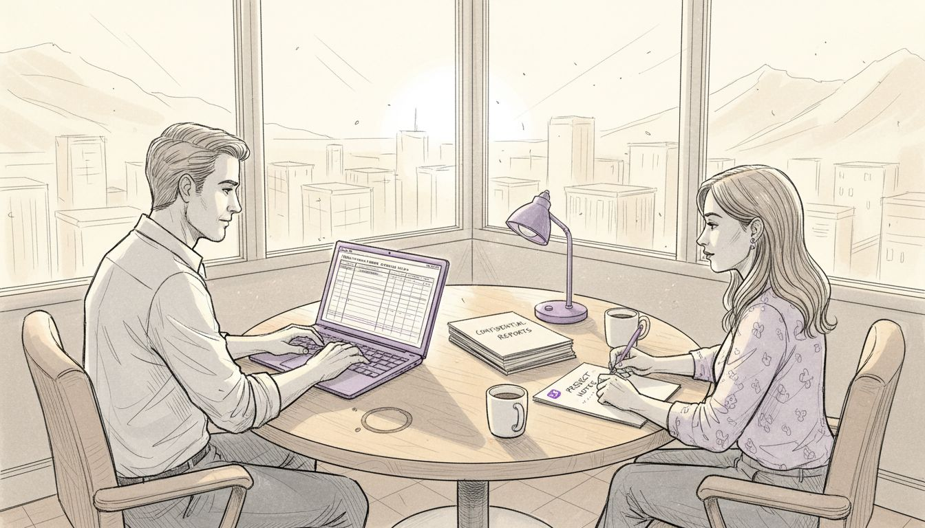 Employees discussing engagement in corner office