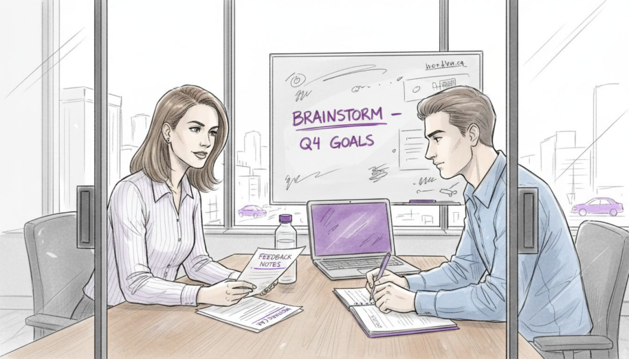 Manager and employee exchanging feedback in office